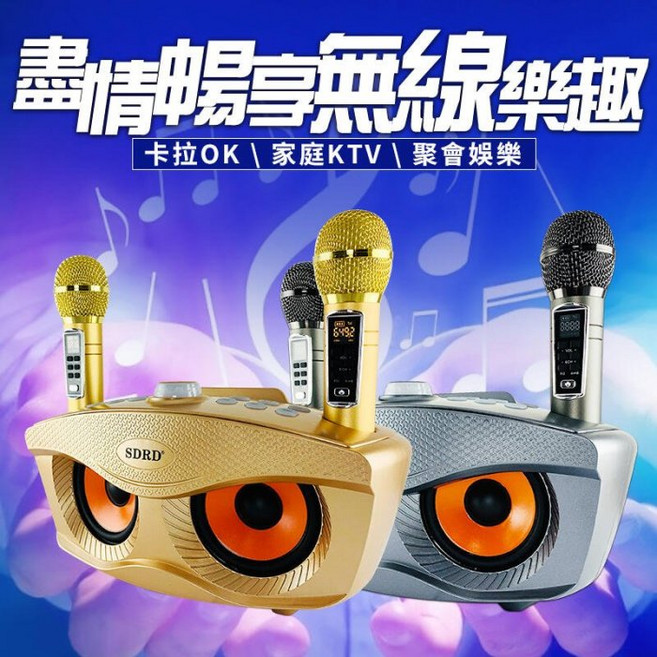 SD306 PLUS 貓頭鷹造型無線藍牙雙人麥克風KTV音箱組, 高端黑