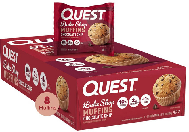 QUEST NUTRITION Bakery Shop 麥芬蛋白棒 巧克力脆片口味 8入, 456g, 1個