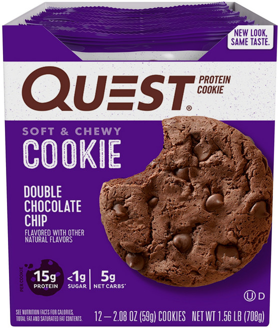 QUEST NUTRITION 蛋白質軟餅乾 雙重巧克力豆口味, 59g, 12包