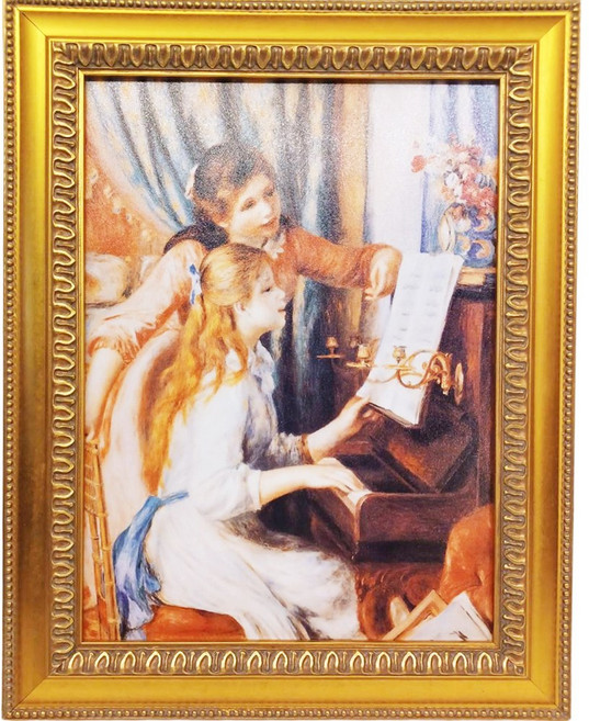 美術館典藏雷諾瓦《雙彈琴女孩》羅浮宮版畫作 42x53cm 居家辦公室掛畫擺飾, 詳見包裝