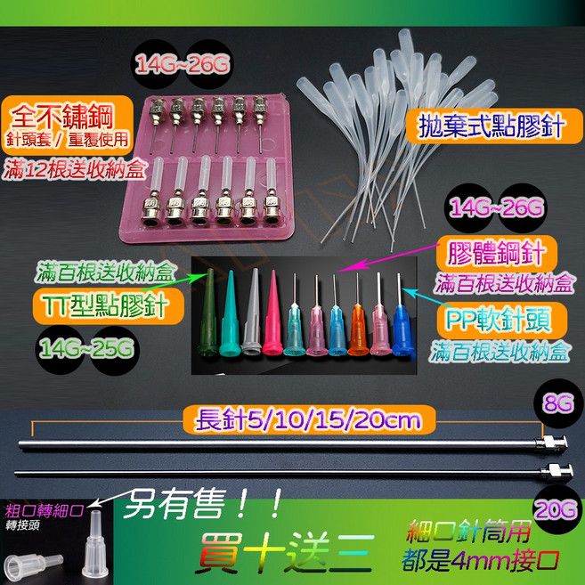 工業用注射筒針, 24G 全不銹鋼（帶套）買十送二