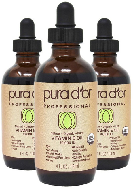 pura d'or 維生素E精油 70000IU, 3瓶, 118ml