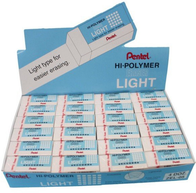 Pentel 飛龍牌 HI-POLYMER LIGHT 易拭型塑膠擦, 一個入, 白色, 1個