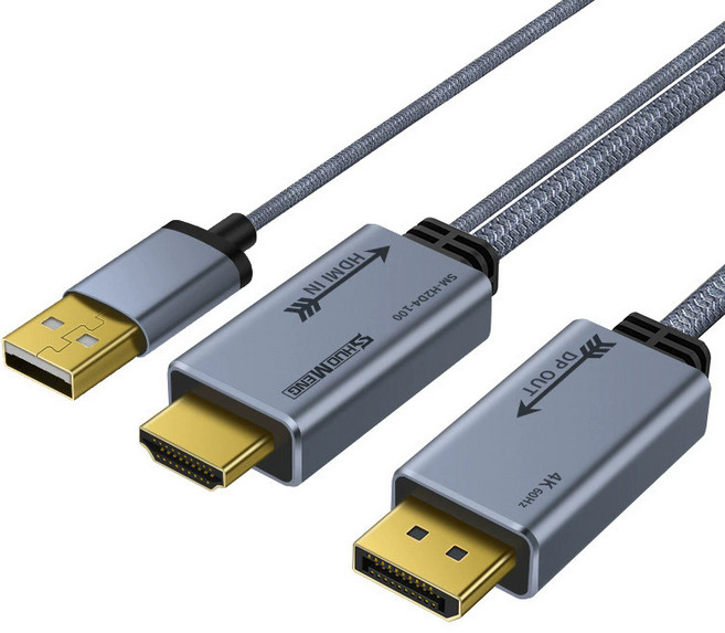 SHUOMENG HDMI轉DP轉接線 4K高清 公對公, 1個, 主機HDMI 轉 螢幕DP 1米