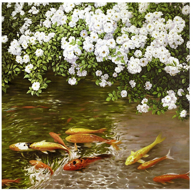 富貴有魚手繪油畫 80x80cm, 詳見包裝