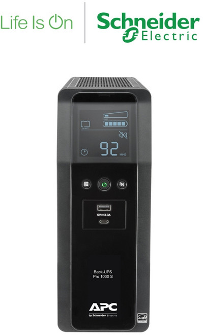 APC Back-UPS Pro 1000VA不斷電系統 穩壓節能 USB充電 LCD顯示, 1個