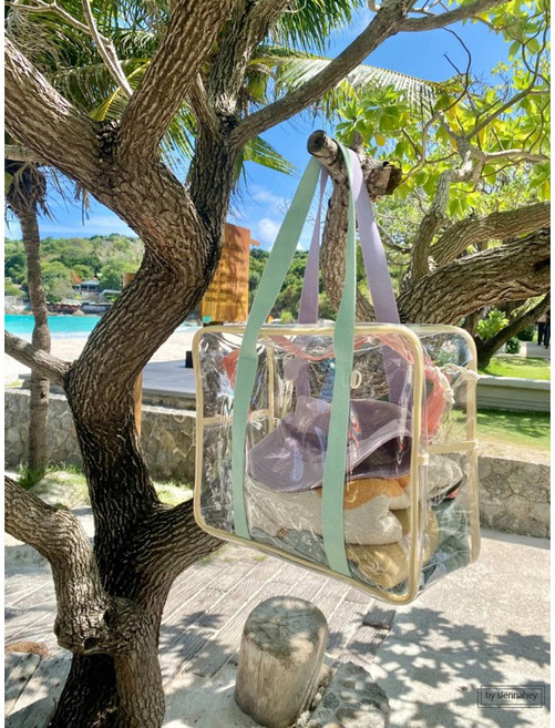 妞妞絲 馬卡龍色系透明手提包 沙灘包 加厚透明包包 果凍包 外出媽媽包 A4包包 購物包 母女包