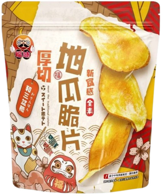 福味 厚切地瓜脆片 地瓜片 甘藷 番薯片-台灣地瓜酥脆零食, 和三盆糖140g, 140g, 1個