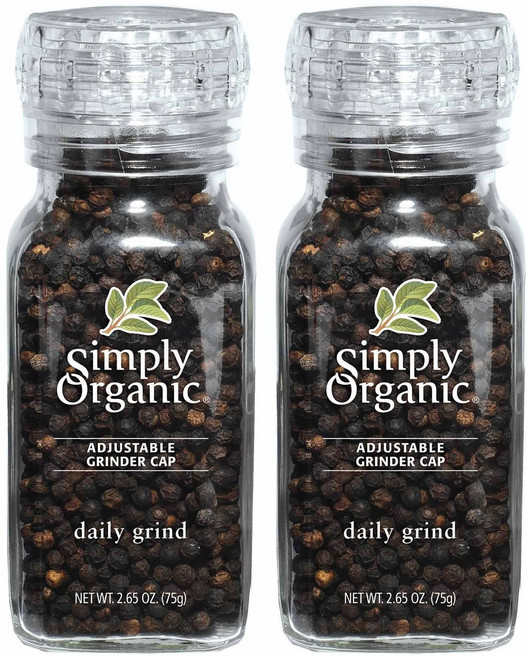 Simply Organic 研磨罐裝黑胡椒粒, 2罐, 75g
