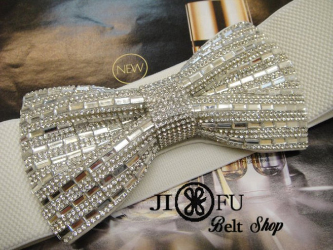JIFU 鉅釜皮件 盛宴美鑽蝴蝶結彈性腰帶 公主風水鑽腰封