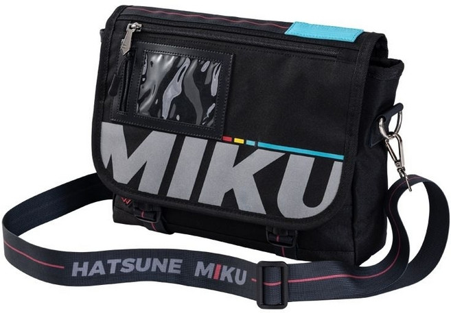 初音未來 Hatsune Miku 徽章展示通勤肩背包 黑色 尺寸約30x20x8公分, 正版初音未来通勤痛包,30x20x8cm, Black