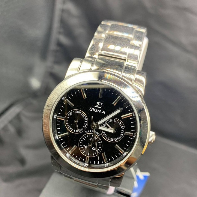 SIGMA 黑三眼時尚腕錶 8807M-1 精鋼錶帶 藍寶石鏡面 經典錶盤設計
