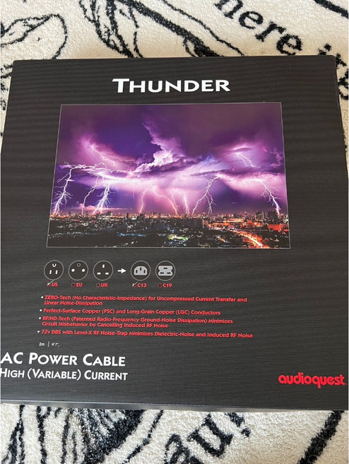 AudioQuest Thunder 高電流版本 音響發燒電源線, 1個, 2 米