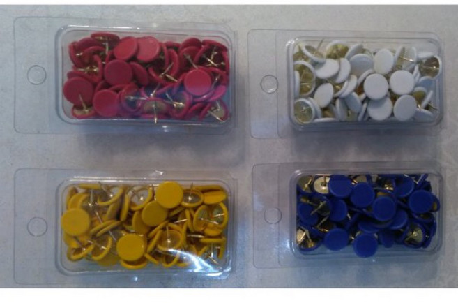 彩色圖釘 PVC披覆圖釘 90支一盒, 黃色