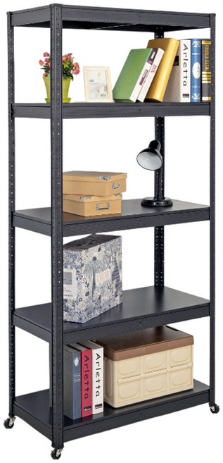 品樂生活 40X80CM 免螺絲(附輪組) 推車 鋼板架 鐵架 貨架 置物架 收納架, 碳鋼黑, 5層