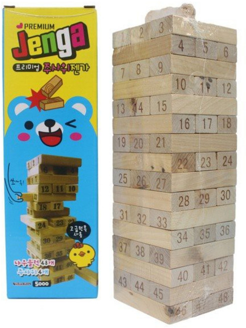 Jenga 數字疊疊樂 益智桌遊 48片入 積木, 原木色, 1套