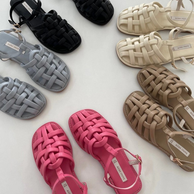 DAPAI SHOW 棋盤編織低跟涼鞋 女款時尚舒適編織涼鞋 多色可選, 亮粉色,39