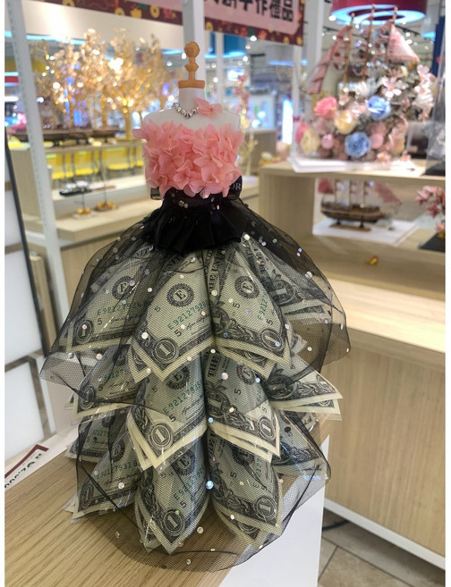 手工鈔票婚紗擺飾品, 粉色，黑色