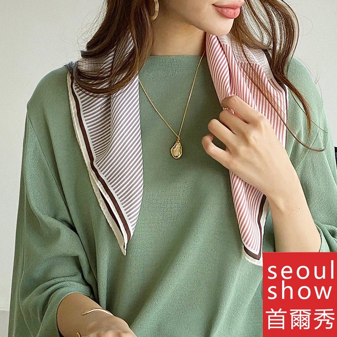seoul show首爾秀 仿真蠶絲緞面細線條方領巾
