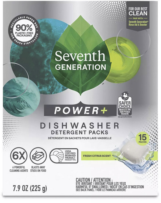 Seventh GENERATION 淨七代 Power+ 洗碗機專用洗滌錠 清新柑橘香 15入, 1個