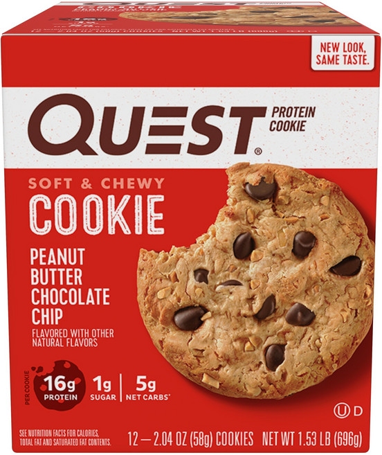 QUEST NUTRITION 曲奇軟餅乾, Peanut Butter Chocolate Chip, 1盒, 696g