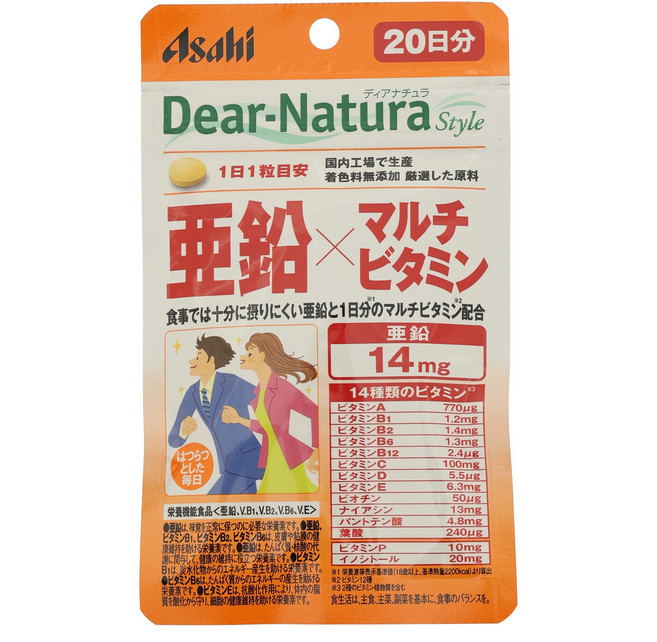Asahi 朝日 Dear Natura Style鋅&綜合維他命錠, 2包, 20顆