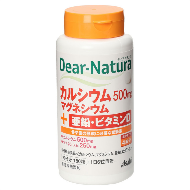 asahi Dear Natura鈣500mg鎂250mg鋅維他命D錠, 1個, 180片