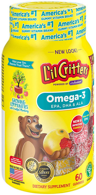 L'il Critters 孩童Omega-3 DHA軟糖 覆盆子&檸檬風味, 60顆, 1罐