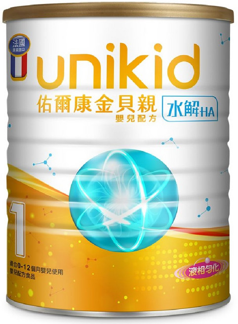 unikid 佑爾康 金貝親水解嬰兒配方 1號, 850g, 1入, 1罐