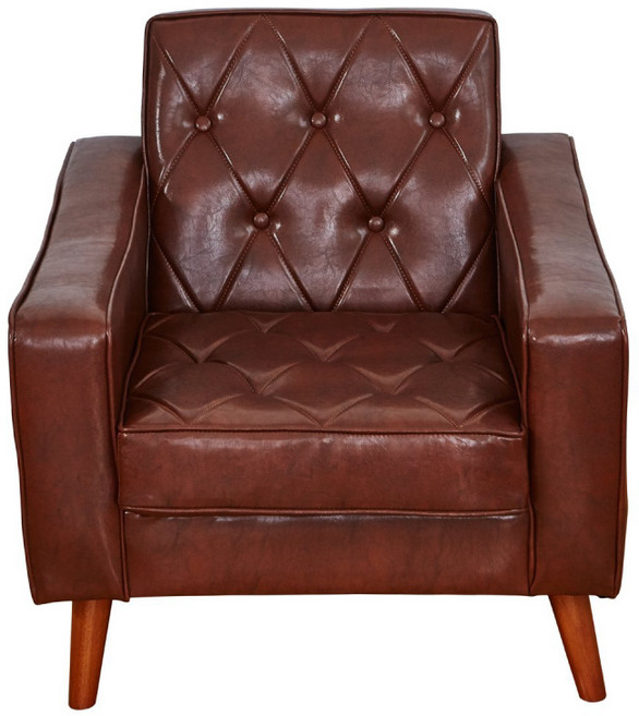 班尼斯菱角仙 復古經典皮革單人沙發椅, 咖啡色
