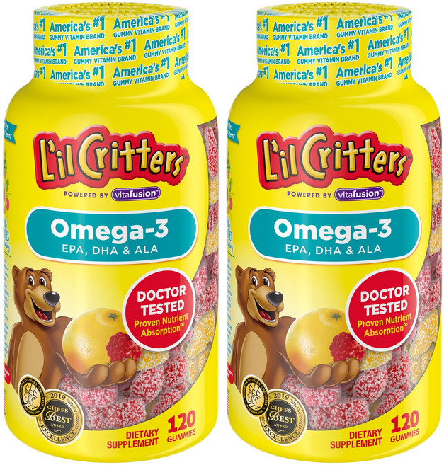 L'il Critters 孩童Omega-3 DHA軟糖 覆盆子&檸檬風味, 120顆, 2罐
