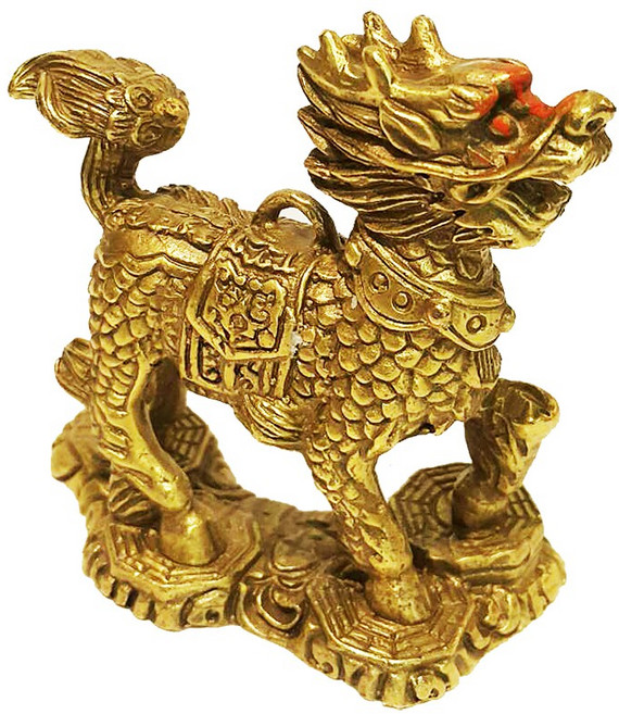 開運陶源 麒麟踩八卦 (附紅繩), 金色, 1個