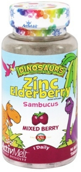 Kal Dinosaurs 孩童鋅&接骨木莓補充錠, 90顆, 1罐