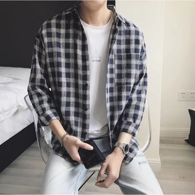 必備款寬鬆格子磨毛襯衫 格子襯衫 男生 長袖【MB09】