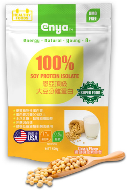 enya 恩亞 分離大豆蛋白 美國ADM大廠原料 高蛋白 無異味 純素健身蛋白營養品, 300g, 1個