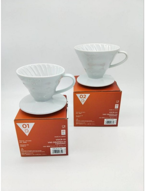 Hario V60 白色陶瓷圓錐濾杯1-2人份手沖咖啡組合 (VDC-01W)附贈VCF01濾紙, VDCR-01-W錐型濾杯, 1個, 1~2人份