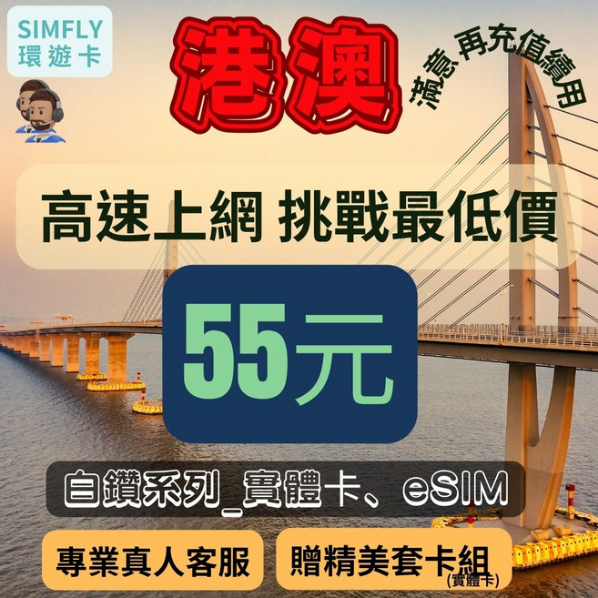 SIMFLY 環遊卡 港澳 eSIM 實體卡 每日1GB高速上網降速吃到飽, 詳見包裝, 詳見包裝, 實體卡 港澳每天1GB降速吃到飽