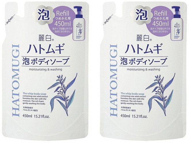 KUMANO 熊野油脂 雷白 卯無機 按壓式 沐浴皂 補充包, 2個, 450ml