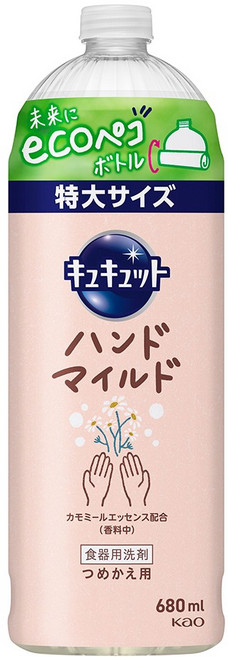 Kao 花王 Q'to 廚房洗碗精 手持溫和款 洋甘菊香 補充包 680ml, 1個