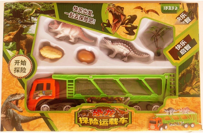恐龍探險慣性運載車場景組 - 兒童玩具 恐龍模型, 詳見包裝