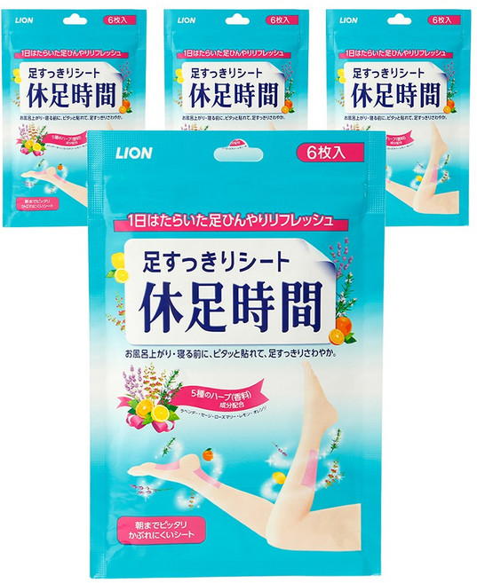 LION 獅王 休足時間 舒爽消乏特效足貼, 4包, 6片