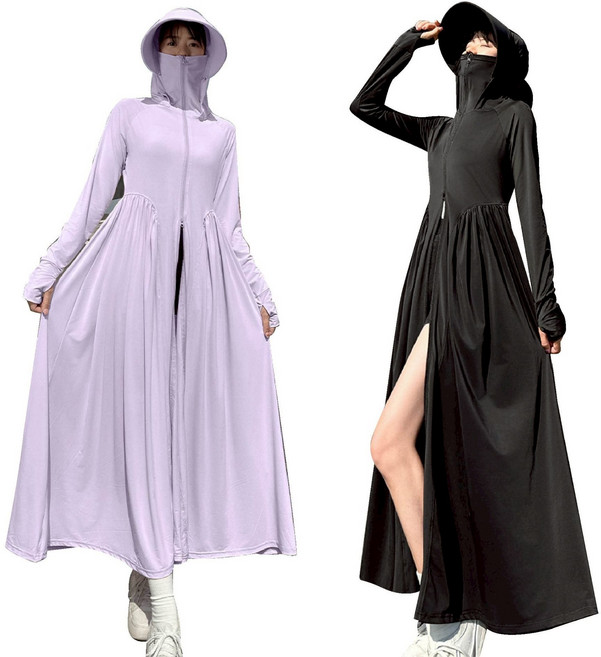 冰絲防曬外套女 抗UV涼感外套 全罩式連帽防曬衣, 霜云白