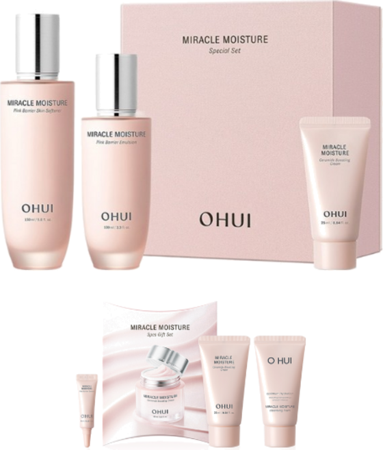 오휘 미라클 모이스처 핑크 베리어 스킨 150ml + 에멀전 100ml + 크림 25ml, 1세트 (+오휘 사은품 증정)