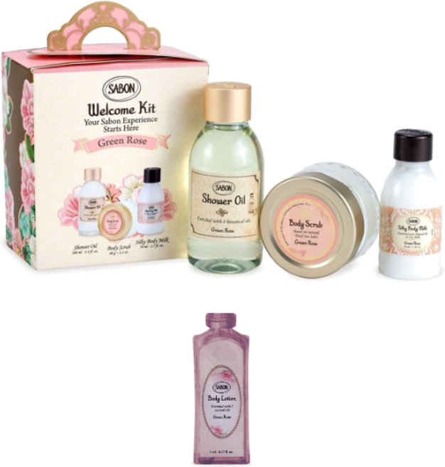 사봉 웰컴키트 샤워오일 100ml + 바디스크럽 60g + 바디밀크 50ml 그린로즈 세트, 1세트 (+R.LUX 사봉 바디로션 그린로즈 5ml)