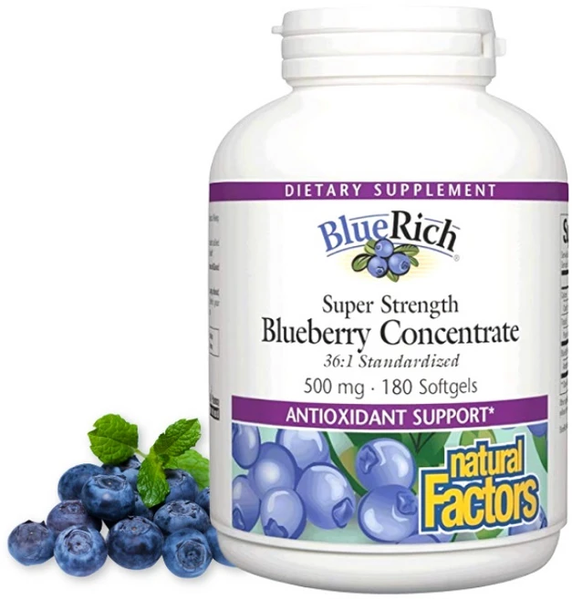 Natural Factors 36배 농축 캐나다 블루베리 500mg 180캡슐, 1개, 180정 - 쿠팡
