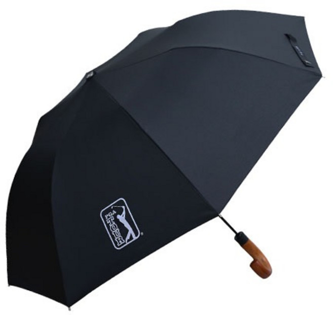 PGA투어 2단 자동우산 블랙 우드핸들 나무곡자손잡이