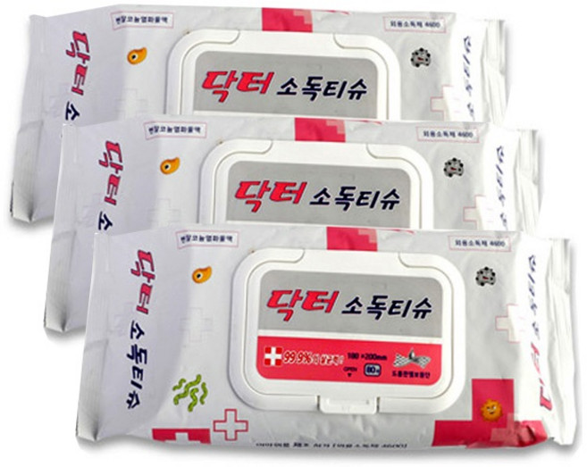 케어팜 닥터소독티슈 80매 손소독 99.9% 살균 감염예방, 80매입, 3개