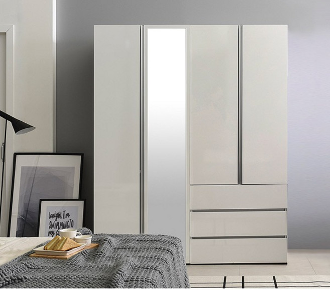 [삼익가구]그레이스 고광택 키큰옷장 1600세트(거울형800+서랍형800), 화이트