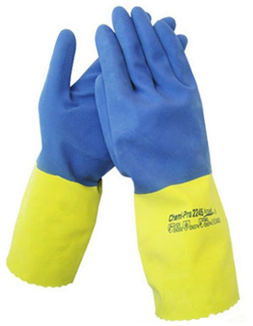 안셀 내화학장갑 케미프로224X 장갑 화학공정 염산 불산, 노랑 + 하늘, 1개