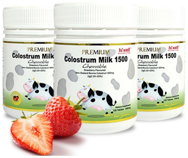 [하이웰]프리미엄 초유 1500 120츄어블정 (딸기맛) 3개 세트 [10만원 이상 사은품증정], 120정